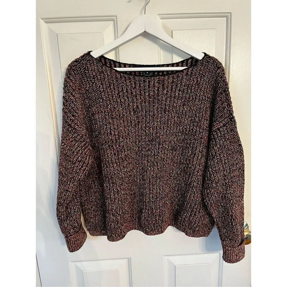 French Connection Black & Multi Knit Boat Neck Sweater sz M NWOT